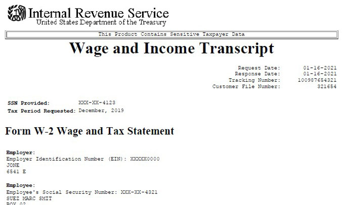 Wage and income transcript
